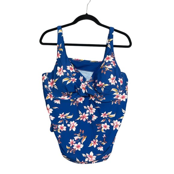George Blue Pink Floral Adjustable Strap Padded Tankini Top Plus Size 2X - Picture 3 of 4